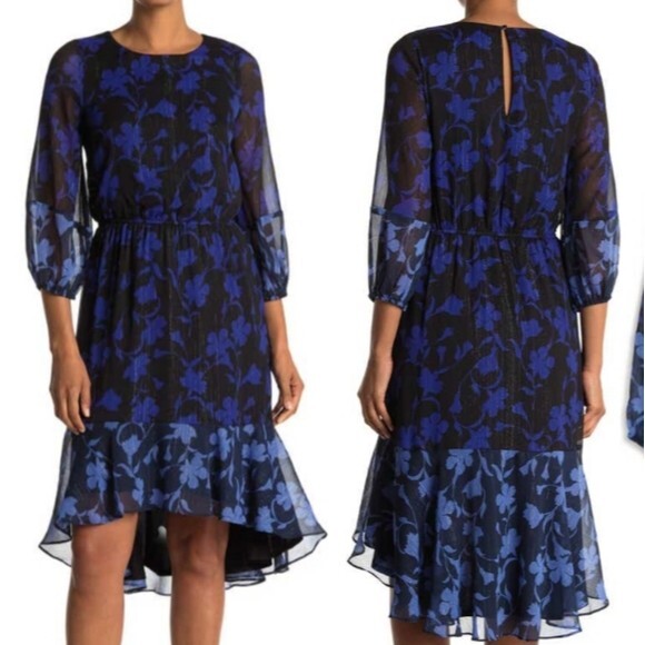 NWT Laundry by Shelli Segal Floral Print High/Low Midi Dress, size 8 - Picture 1 of 13